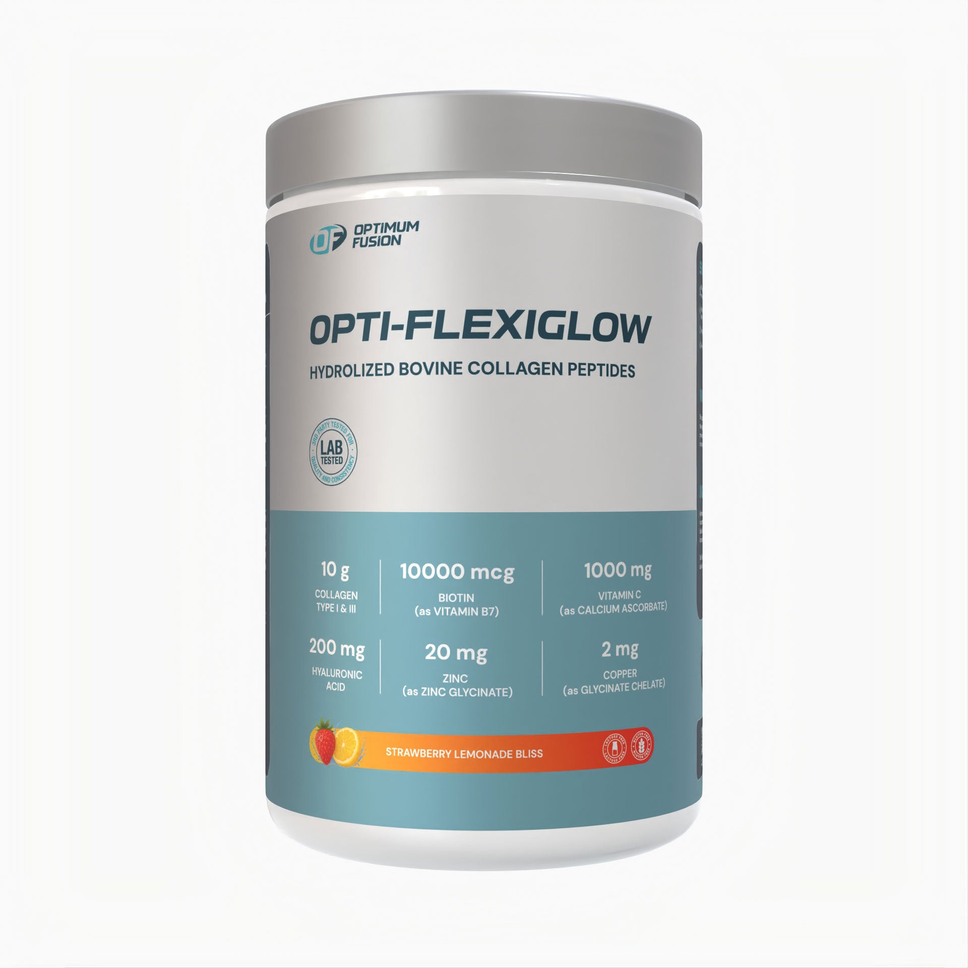 Opti-Flexiglow supplement container on a white background