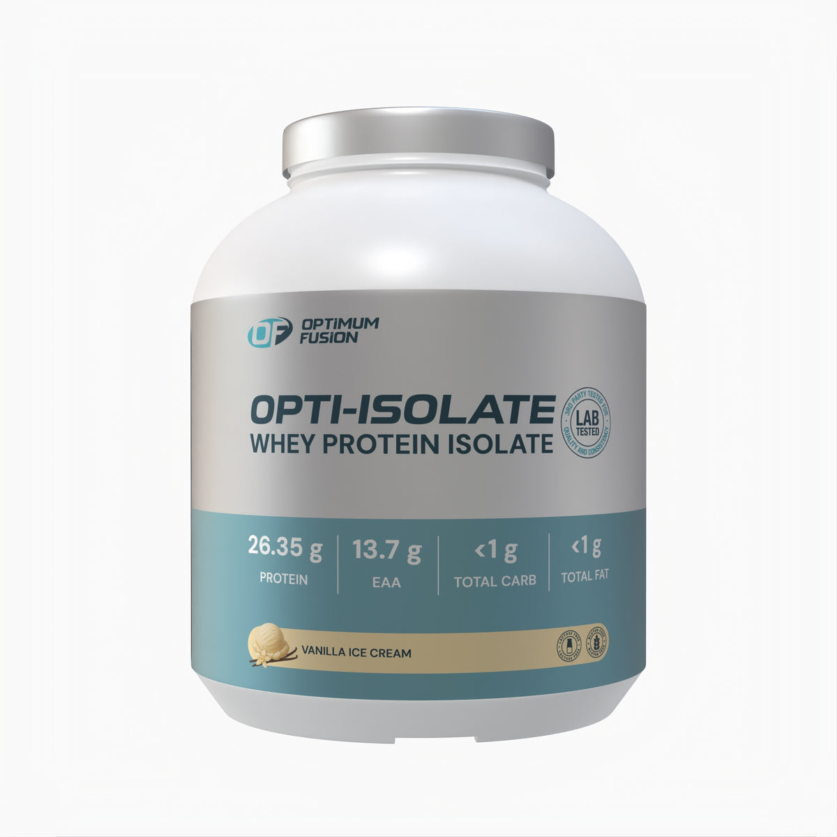 Optimum Fusion Opti-Isolate whey protein isolate tub – Vanilla Ice Cream