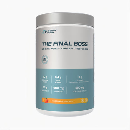 Optimum Fusion The Final Boss night pre-workout tub – Mango Passion Peach Boost