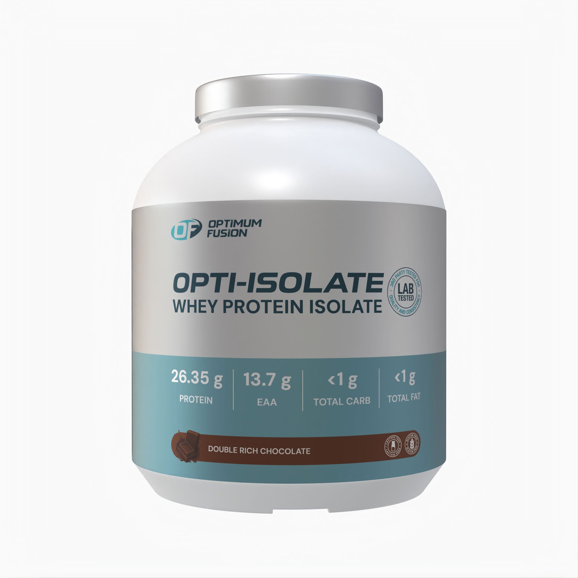 Optimum Fusion Opti-Isolate whey protein isolate tub – Double Rich Chocolate